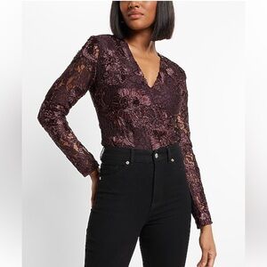 NWT Express lace embroidered v-neck bodysuit with side zipper